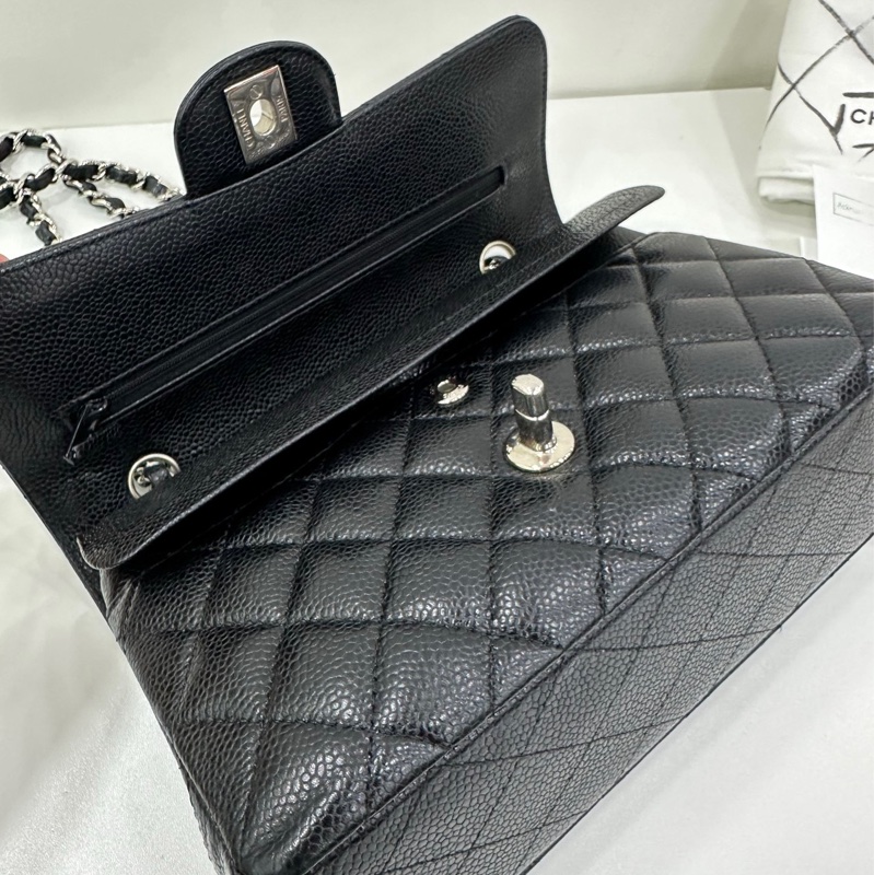 Chanel 黑色銀扣 荔枝皮cf 小號 23cm 21年晶片 有購證-5