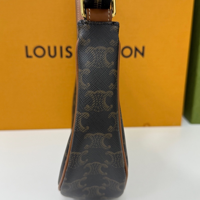 Celine/賽琳 老花腋下包 經典凱旋門老花配色 棕色皮革 肩帶可調節 尺寸23×14×7-2