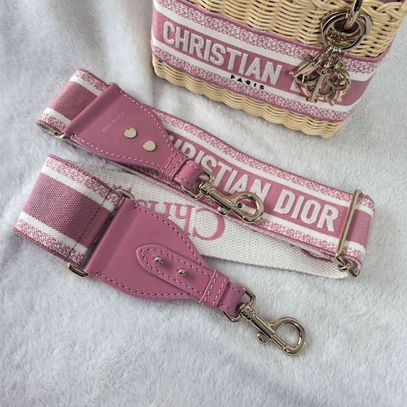 99✨ Dior 迪奧 戴妃 三格 柳條編織 粉色手提包斜背包 金扣可拆卸肩帶-7