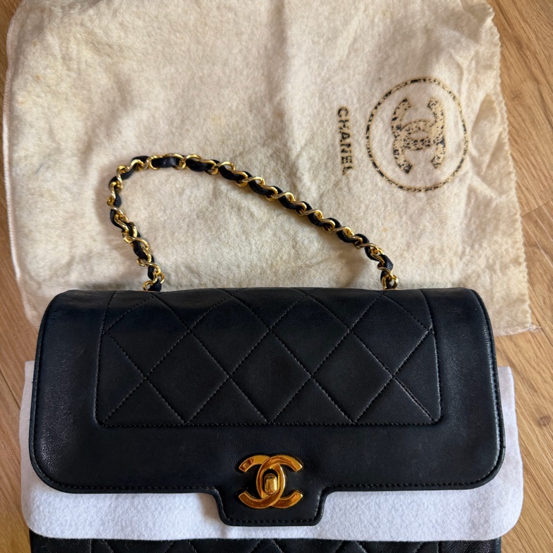 chanel vintage 羊皮 單蓋 深藍色 黛妃包-2