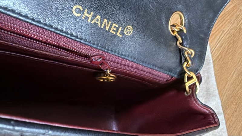 chanel vintage 羊皮 單蓋 深藍色 黛妃包-7