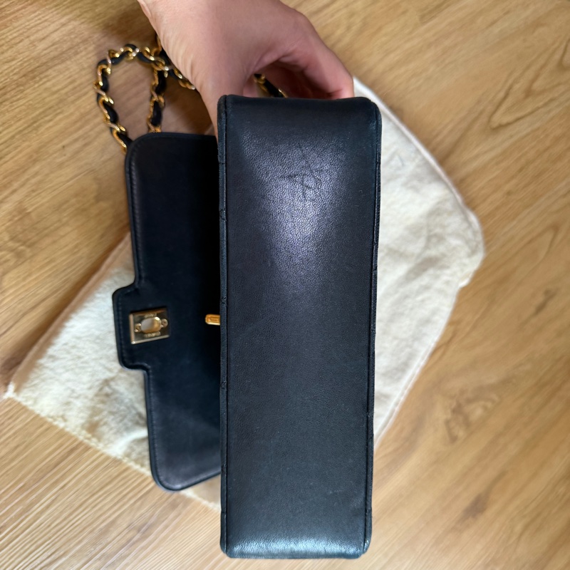 chanel vintage 羊皮 單蓋 深藍色 黛妃包-10