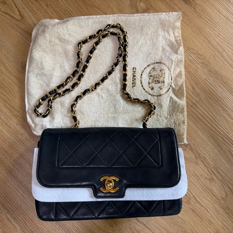 chanel vintage 羊皮 單蓋 深藍色 黛妃包