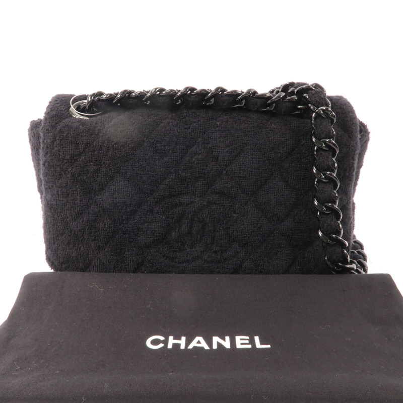 CHANEL 毛巾布Shoulder Bag鏈帶肩背袋-11