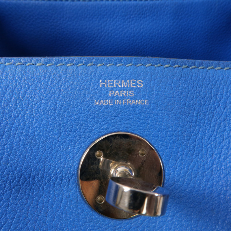 HERMES Evercolor皮革Lindy 26手挽肩背兩用袋Blue Hydra-5