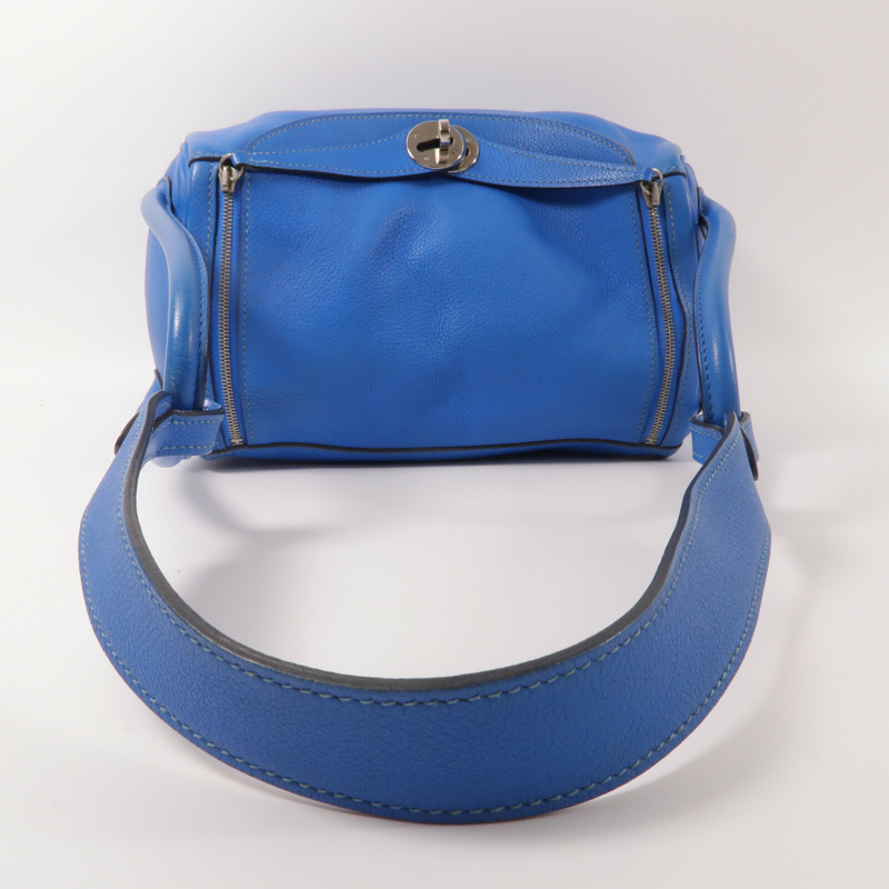 HERMES Evercolor皮革Lindy 26手挽肩背兩用袋Blue Hydra-8