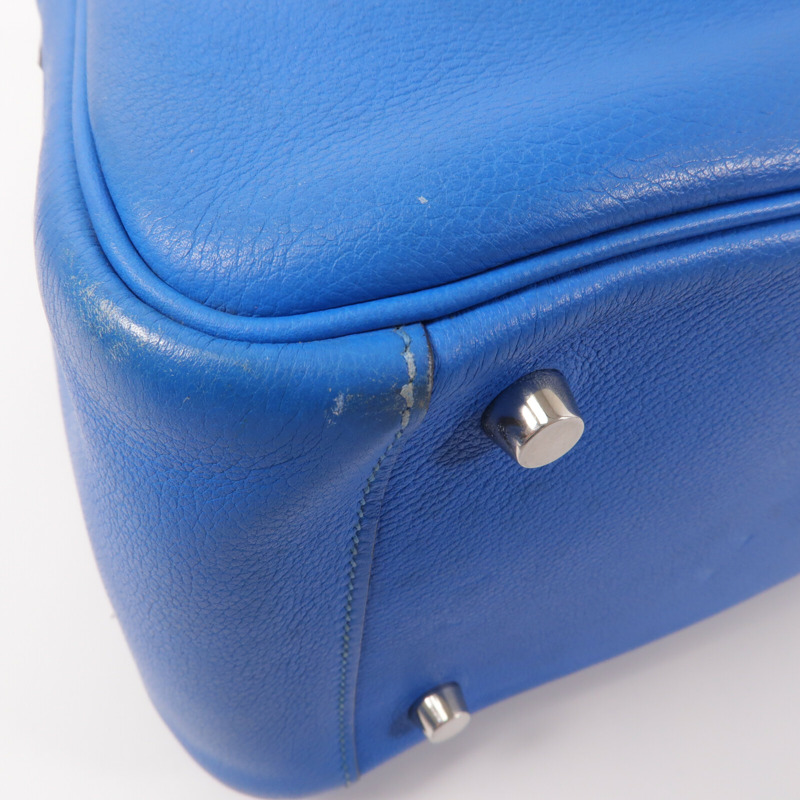 HERMES Evercolor皮革Lindy 26手挽肩背兩用袋Blue Hydra-9