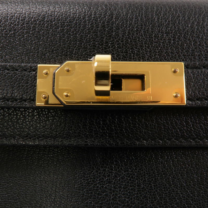 HERMES Chevre皮革Kelly Elan肩背袋Noir-5