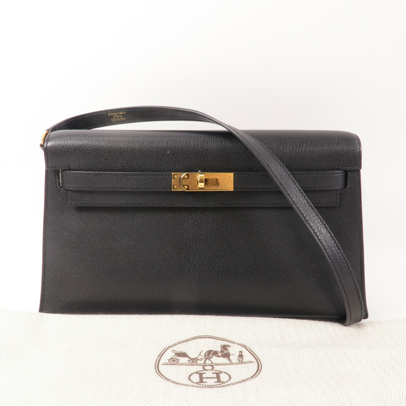 HERMES Chevre皮革Kelly Elan肩背袋Noir-9