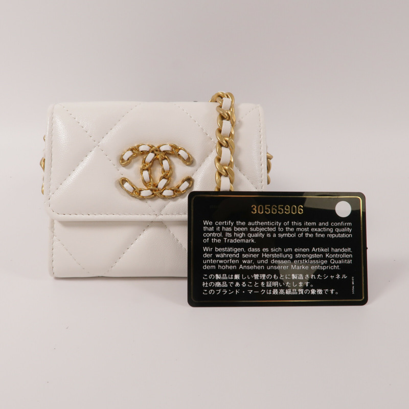 CHANEL 羊皮皮革Flpa 19 Coins Wallet With Chain鏈帶肩背袋-10