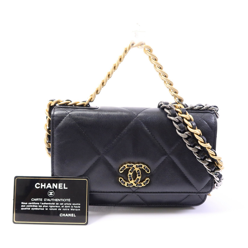 CHANEL 羊皮皮革Chanel 19 WOC鏈帶手挽肩背兩用袋-9