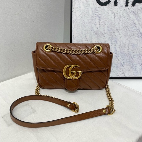 Gucci 古馳 Marmont 馬蒙系列鏈條包 焦糖色 033開 小號 尺寸：22x15x6cm