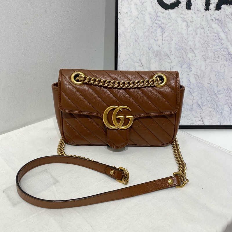 Gucci 古馳 Marmont 馬蒙系列鏈條包 焦糖色 033開 小號 尺寸:22x15x6cm-0