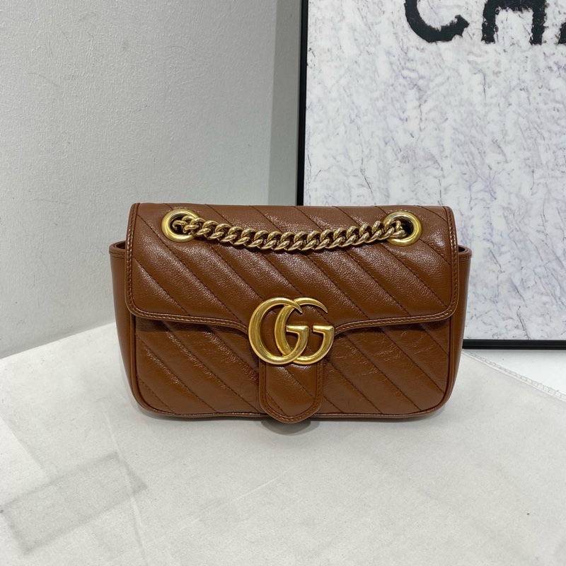 Gucci 古馳 Marmont 馬蒙系列鏈條包 焦糖色 033開 小號 尺寸:22x15x6cm-1