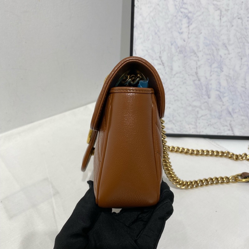 Gucci 古馳 Marmont 馬蒙系列鏈條包 焦糖色 033開 小號 尺寸:22x15x6cm-2