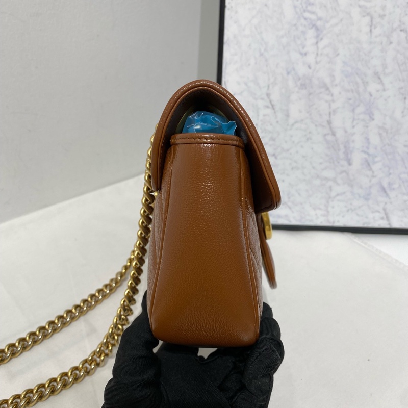 Gucci 古馳 Marmont 馬蒙系列鏈條包 焦糖色 033開 小號 尺寸:22x15x6cm-4