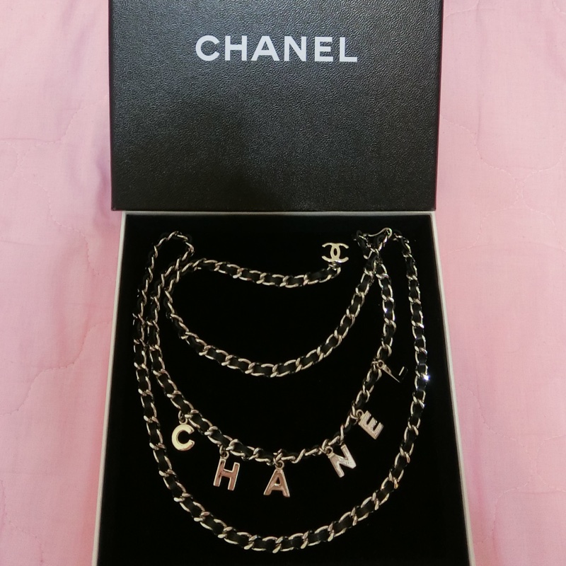Chanel vintage香奈兒復古銀色真皮腰鍊腰帶-0