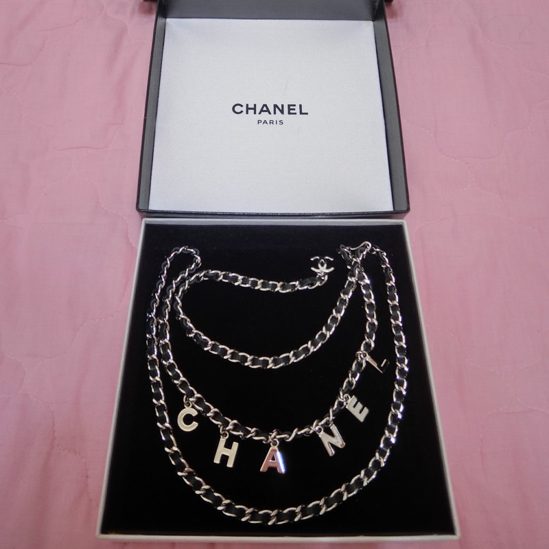 Chanel vintage香奈兒復古銀色真皮腰鍊腰帶-1
