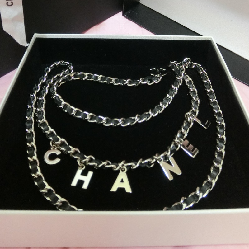 Chanel vintage香奈兒復古銀色真皮腰鍊腰帶-3