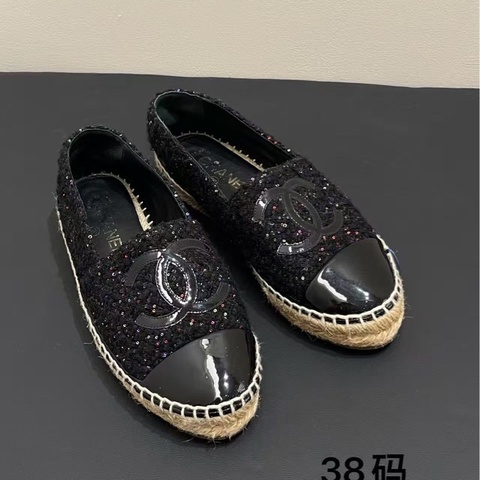 chanel黑色粗花漁夫鞋，38碼 全新