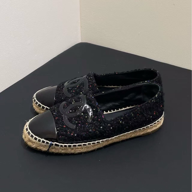 chanel黑色粗花漁夫鞋,38碼 全新-2