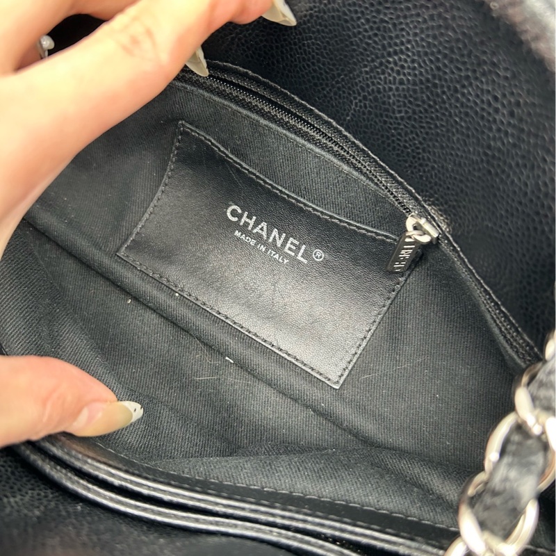 Chanel香奈兒保齡球包黑色荔枝紋牛皮銀鏈雙C吊墜單肩包 尺寸34×16×15cm-5