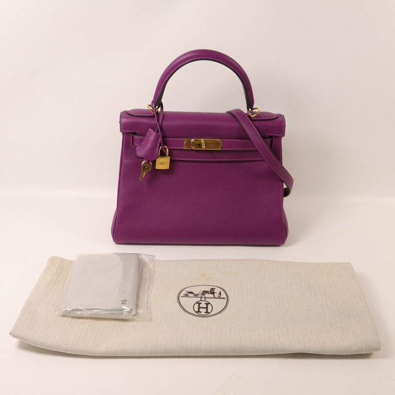HERMES Evercolor皮革Kelly 28手挽肩背兩用袋Anemone-7