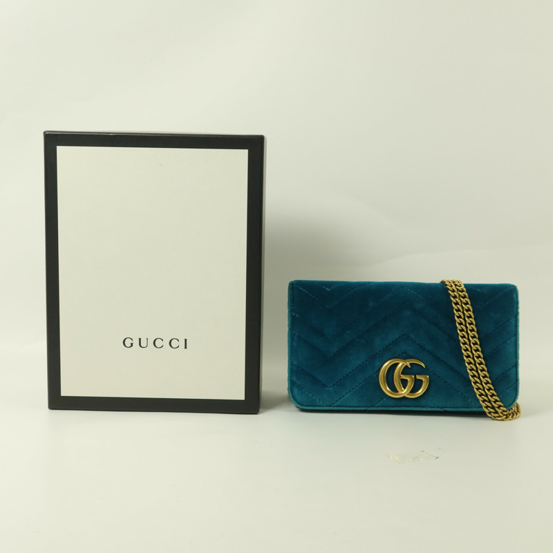 GUCCI 絨布GG Marmont鏈帶肩背袋-7