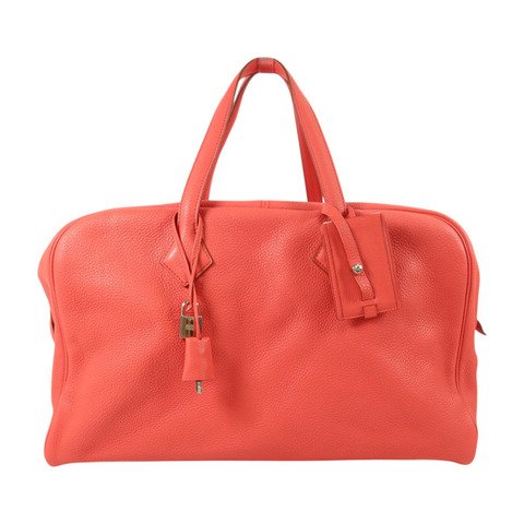 HERMES Clemence皮革Victoria 43銀扣手挽袋Rouge Casaque