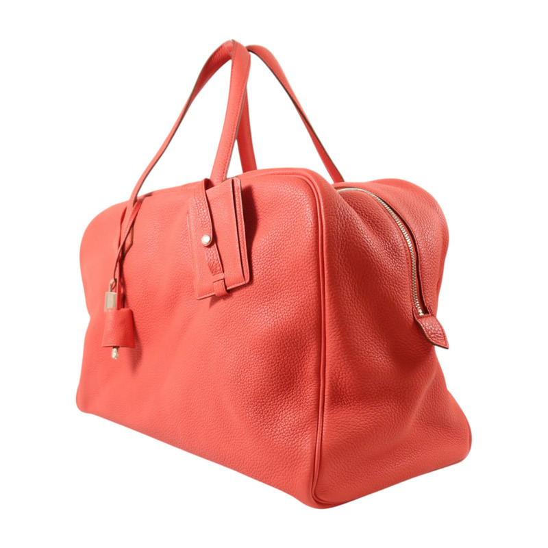 HERMES Clemence皮革Victoria 43銀扣手挽袋Rouge Casaque-2