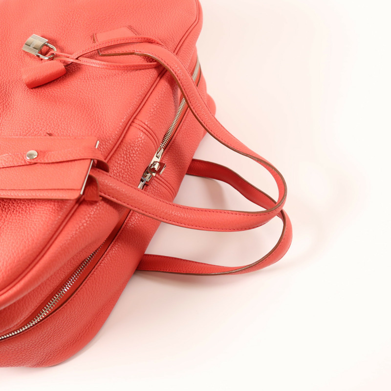 HERMES Clemence皮革Victoria 43銀扣手挽袋Rouge Casaque-7