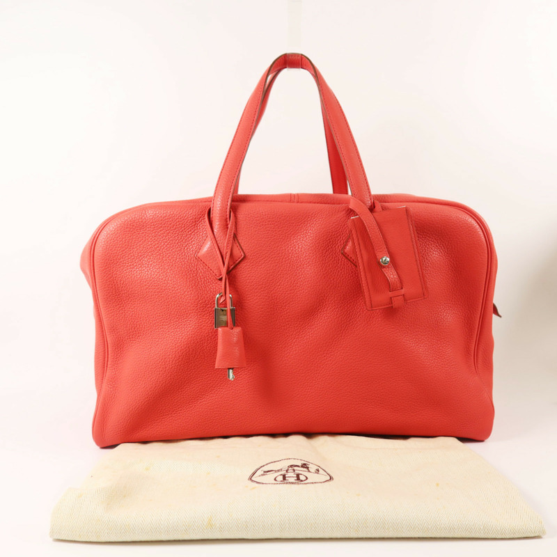 HERMES Clemence皮革Victoria 43銀扣手挽袋Rouge Casaque-9