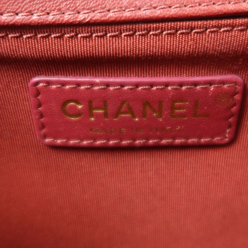 CHANEL 羊皮皮革/斜紋軟呢Boy 25金扣鏈帶肩背袋-5