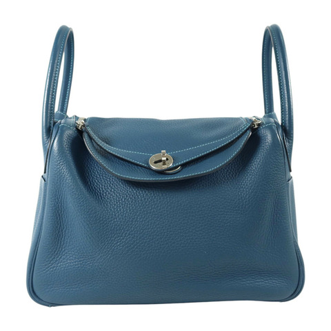 HERMES Clemence皮革Lindy 30銀扣手挽肩背兩用袋Turquoise/Colvert
