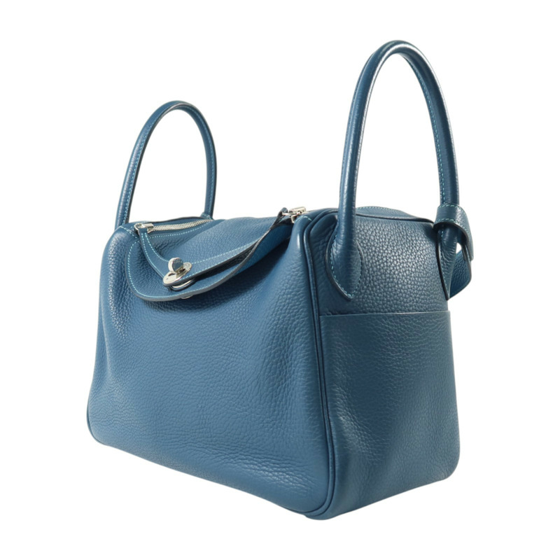 HERMES Clemence皮革Lindy 30銀扣手挽肩背兩用袋Turquoise/Colvert-2