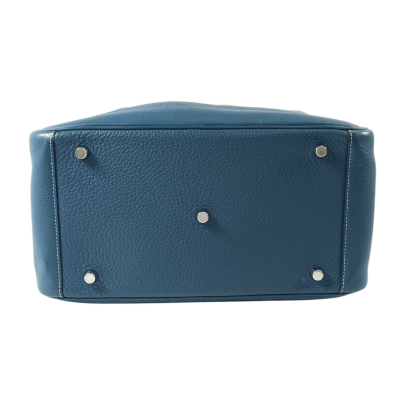 HERMES Clemence皮革Lindy 30銀扣手挽肩背兩用袋Turquoise/Colvert-3