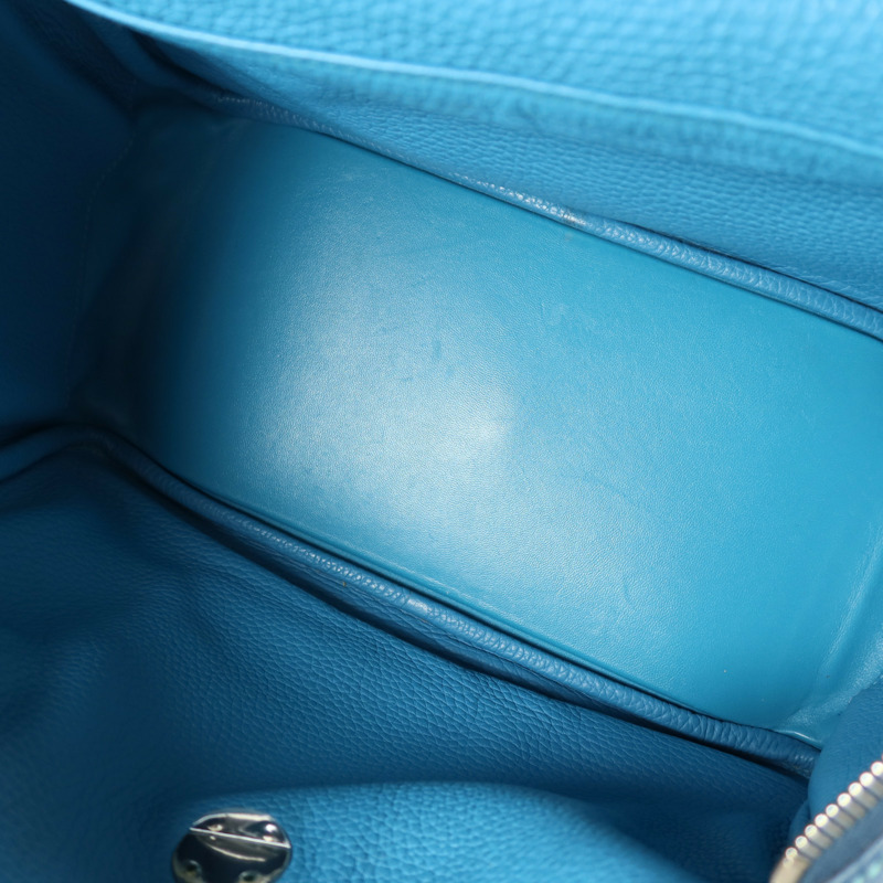 HERMES Clemence皮革Lindy 30銀扣手挽肩背兩用袋Turquoise/Colvert-4