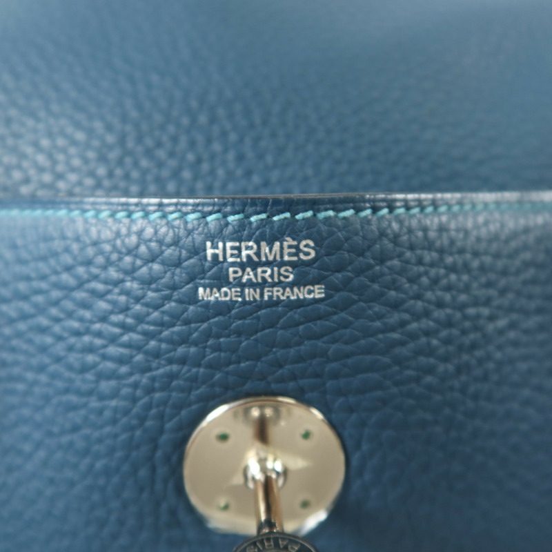 HERMES Clemence皮革Lindy 30銀扣手挽肩背兩用袋Turquoise/Colvert-5