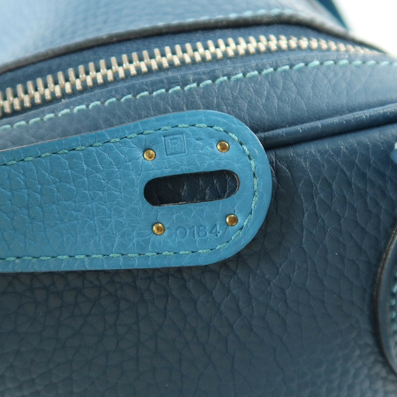 HERMES Clemence皮革Lindy 30銀扣手挽肩背兩用袋Turquoise/Colvert-6