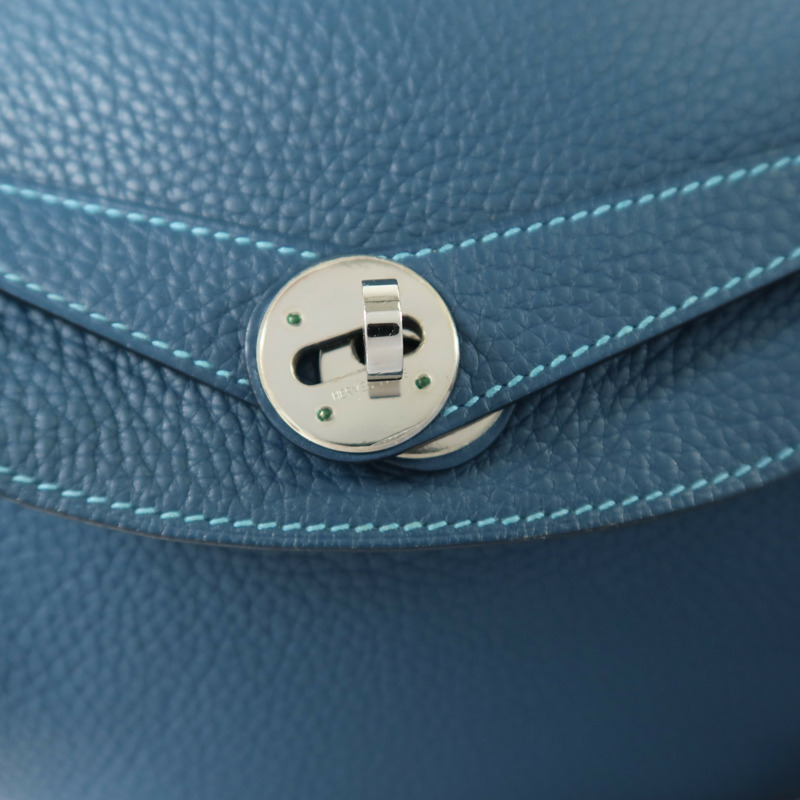 HERMES Clemence皮革Lindy 30銀扣手挽肩背兩用袋Turquoise/Colvert-8