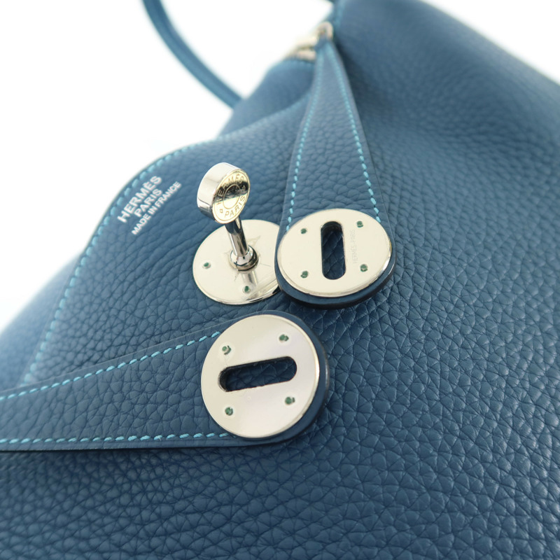 HERMES Clemence皮革Lindy 30銀扣手挽肩背兩用袋Turquoise/Colvert-9