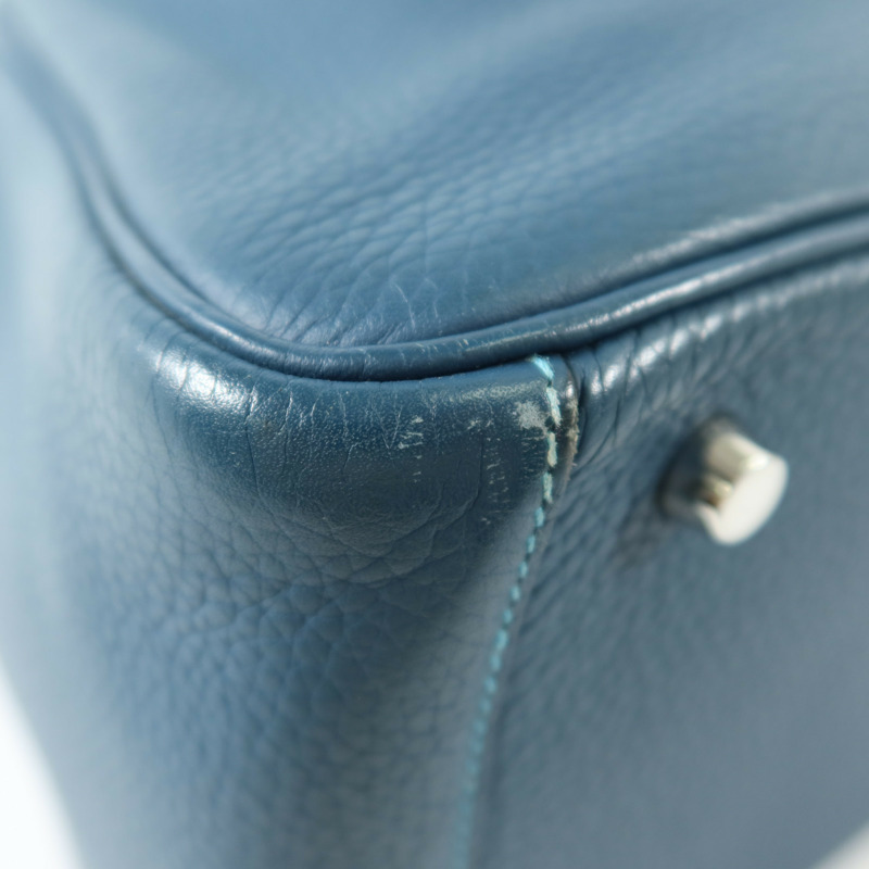 HERMES Clemence皮革Lindy 30銀扣手挽肩背兩用袋Turquoise/Colvert-10