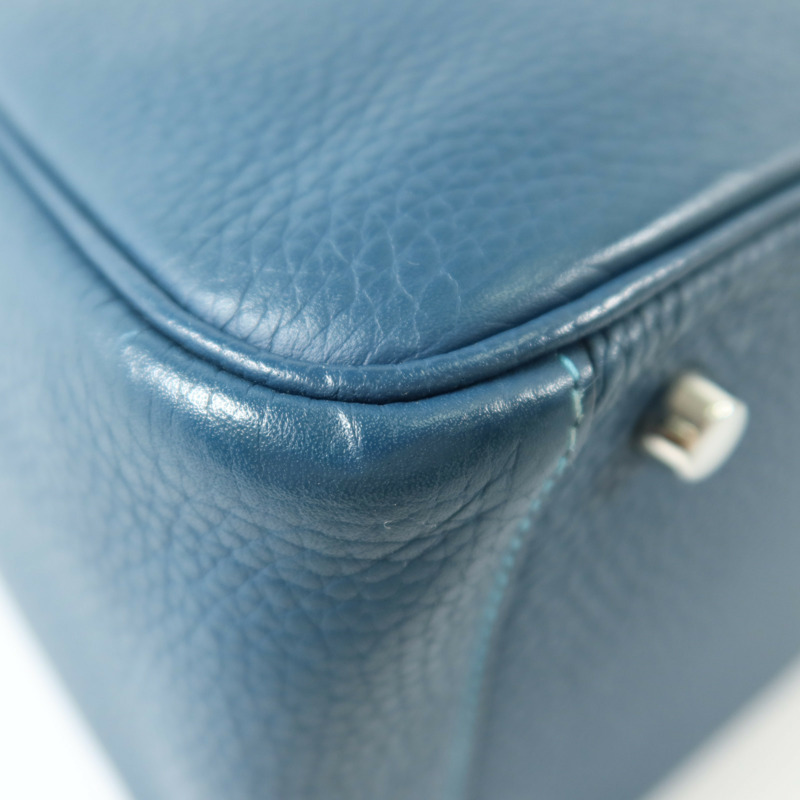 HERMES Clemence皮革Lindy 30銀扣手挽肩背兩用袋Turquoise/Colvert-12