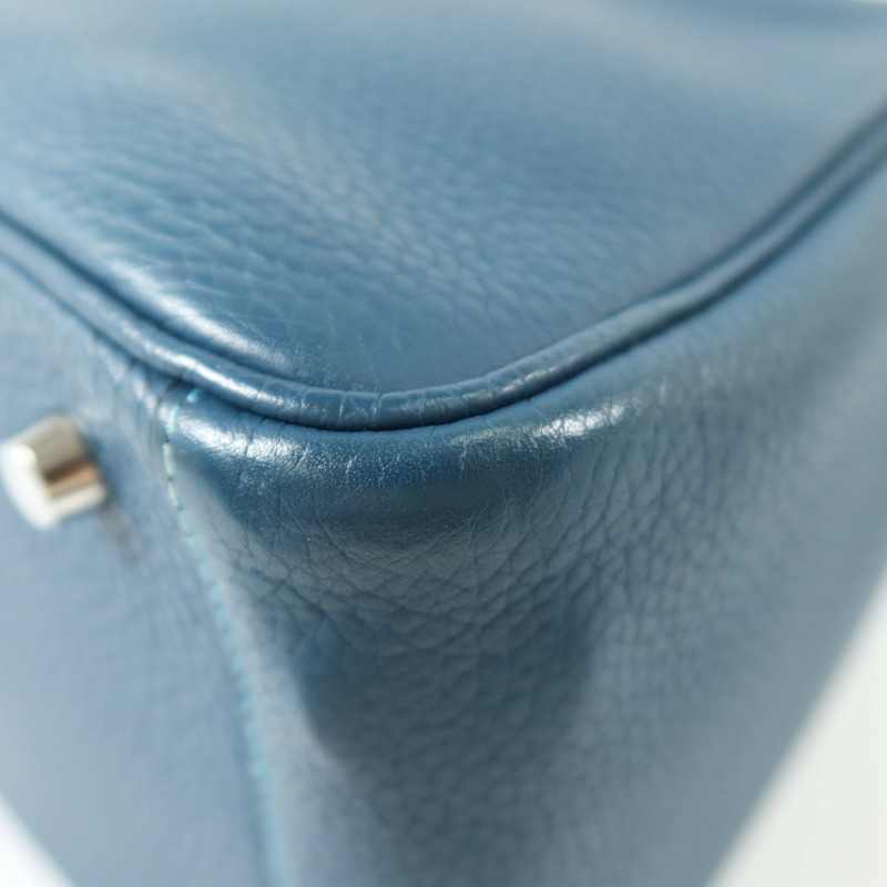 HERMES Clemence皮革Lindy 30銀扣手挽肩背兩用袋Turquoise/Colvert-13