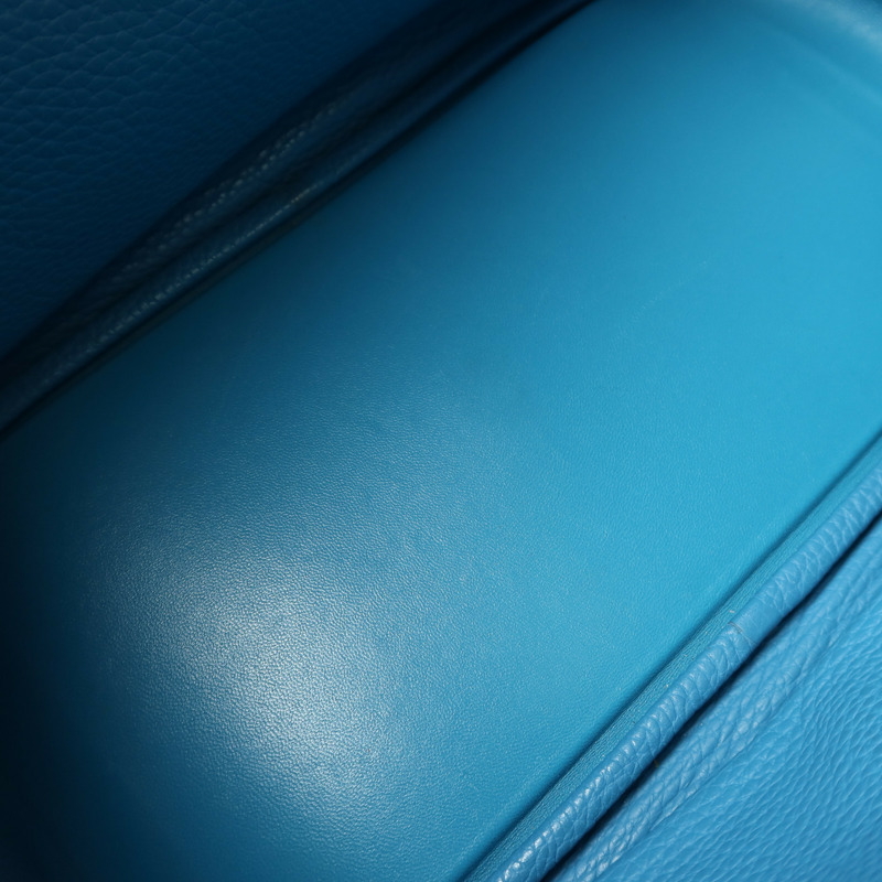 HERMES Clemence皮革Lindy 30銀扣手挽肩背兩用袋Turquoise/Colvert-15