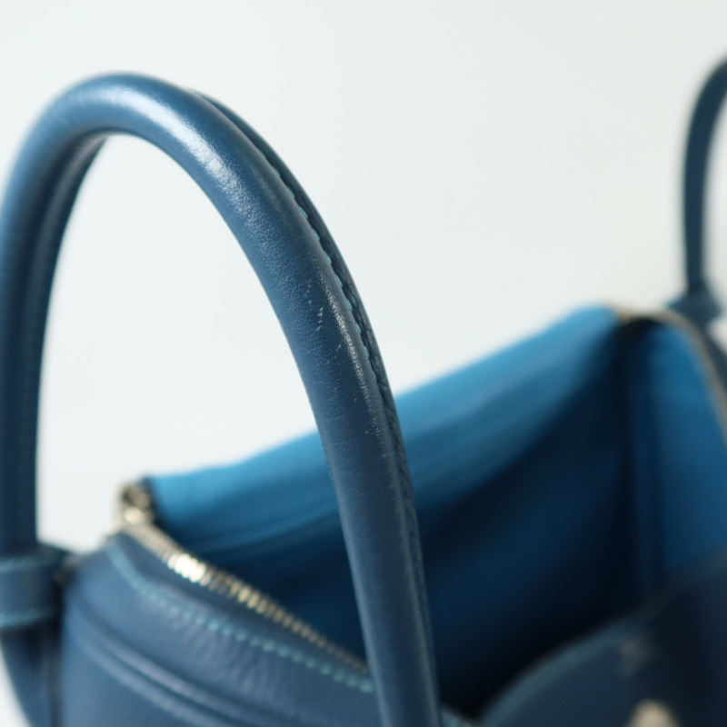 HERMES Clemence皮革Lindy 30銀扣手挽肩背兩用袋Turquoise/Colvert-16