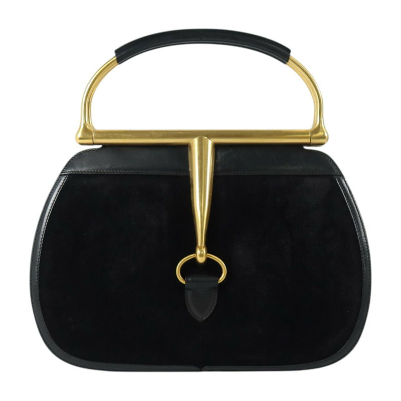 GUCCI 麂皮皮革Horsebit Snaffle Bag金扣手挽袋-1
