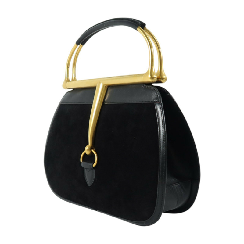 GUCCI 麂皮皮革Horsebit Snaffle Bag金扣手挽袋-2
