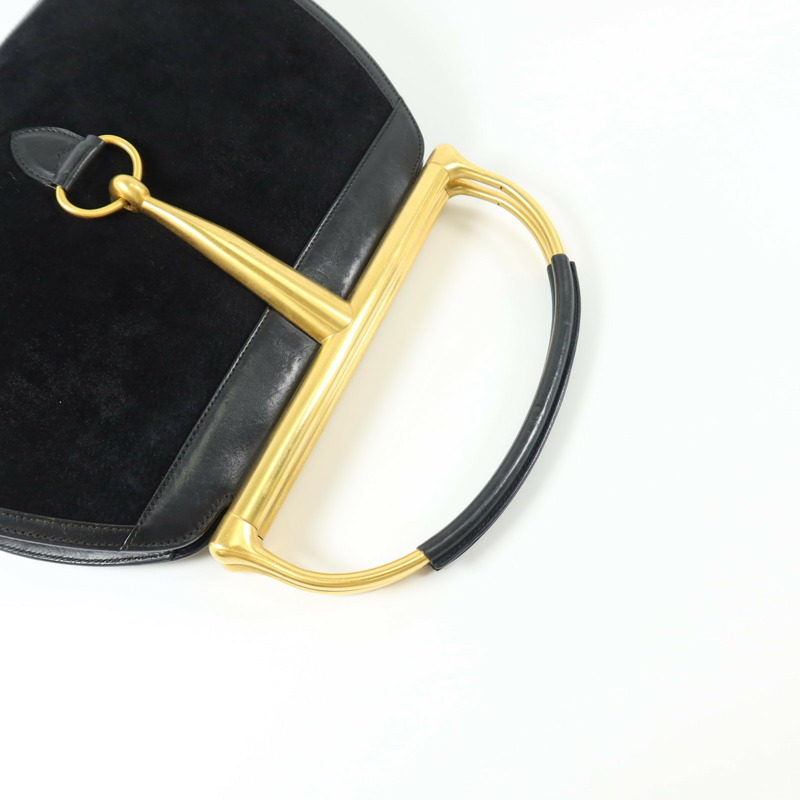 GUCCI 麂皮皮革Horsebit Snaffle Bag金扣手挽袋-7