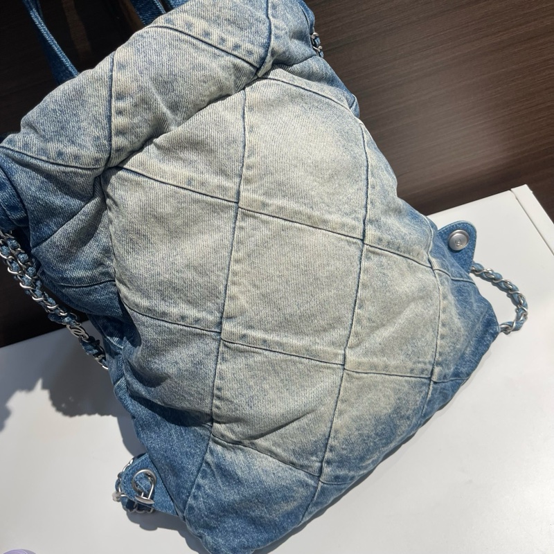 Chanel香奈兒牛仔銀扣22bag小號雙肩包 芯片-5